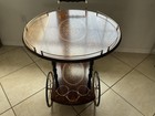 Mid 20th Century Italian Inlay Style Rolling Bar Tea Cart Drop Leaf Table