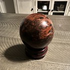 Polished Red   Black Stone crystal Sphere Ball W  Stand On Stand