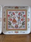 2 Vintage Large Maxey Metal Serving Trays Folk Art Pennsylvania Dutch Dancers 