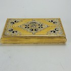 Vintage Yellow Enamel Rhinestone Filigree Mirrored Vanity Box