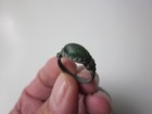 Unique Ancient Roman Or Byzantine Embossed Bronze Ring With Green Stone   Glass 