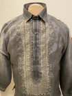 Barong Tagalog Men S Gray Organza Embroidery Accent Double Lining 