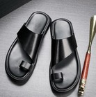 Leather Mens Slides Clip Ring Toe Beach Thong Casual Sandal Slipper Summer Shoes