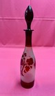 Vintage Bohemian Cranberry Glass Decanter W  Etched Decoration