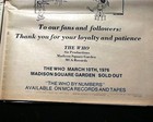 The Who English Rock Band Madison Square Garden 1976 Nyc Concert Advertisement
