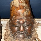 Chinese Carved Bamboo Root Face Wall Decor Bearded Man Face Folklore Rustic