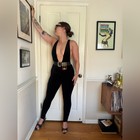 90s Vintage Dkny Deep Cut Black Velvet Catsuit W Stirrups Sz Sm