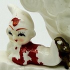 Vtg Elves Pixies Sitting On Tree Trunks Small Vase Christmas Elf Fairies
