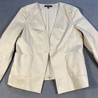 Ellen Tracy Women s Beige Open Front Blazer Jacket v-neck  Peplum Back  Lined 14