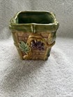 Vtg Ceramic Grape Planter Cachepot 4    Majolica Style Bamboo Trellis Pot Euc   Z6