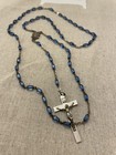 Vintage Catholic Rosary Blue Faceted Glass Beads Silver Tone Crucifix Italy