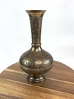 Vintage Brass Vase Hand Painted Floral Etched 11 Inches - Made In India 