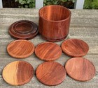 Vintage Mcm Teak Wood Coaster Set 6 Coasters Container And Lid 