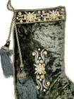 17 5    Christmas Stocking Green Velvet Faux Pearls Tassels