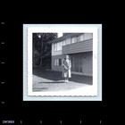 Old Vintage Square Photo Solo Woman By Apartment Building Snapshot Picture