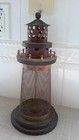 Lighthouse Tea Light Holder Nautical Tin wire metal wood 12  Tall X 6  Base Used