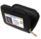 Black Genuine Leather Women Accordion Wallet Zip Around Id Card Holder