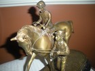 Vintage Delaware Park Bronze  Racehorse Being Ridden By A Jockey Marble Base