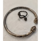 Vintage Y  De Lima   Co Sterling Cocoa Pod Bypass Ring Etched Cuff Bracelet Set