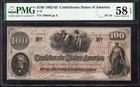 T-41 1862  100 Confederate Currency  Pmg 58 Epq Civil War Note 00840