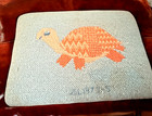 Vtg Turtle Needlepoint Footstool Wood Base Ottoman