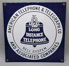 Vtg Bell System American Telephone   Telegraph Long Distance Porcelain Sign