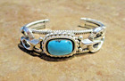 Unusual     Vintage Navajo Sterling Silver Turquoise Naja Applique Bracelet