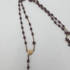 Vintage Rosary Necklace Purple Glass Beads Gold Tone Crucifix Religious Catholic