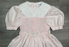Polly Flinders Vtg Dress Pink Smocked Size 7 Hand Embroidered Flower Bib Collar