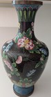 Large Vintage Chinese Cloisonne Floral Vase Black 15 Inches Tall 2 Spot Flaws