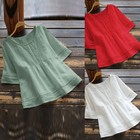 Women Summer Cotton Linen Tunic Casual Baggy Plain Blouse Plus Size Tops Shirt