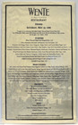 1999 Wente Vineyards Restaurant Menu 5050 Arroyo Road Livermore California