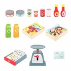 New- Wooden Pretended Play Convenience Store Cart Set Toy Food For Kids Toddlers