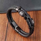 Vintage Leather Braided Men Bracelet Stainless Steel Magnetic Buckle Bangle