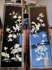 Set Of 2 Vintage Black Lacquer And Mop Panels Chinoiserie  12x36 Good Condition