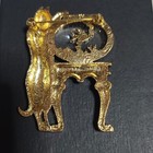 Gold Tone Cat At Table Cameo Style Brooch Pin  Metal Costume Jewelry