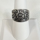 Sterling Silver Ring Floral Sunflower Wide Band Size 8 Ben Sadya Repousse Boho