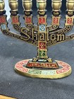 Vintage Solid Brass   Enamel 3 5    Menorah 7-candle Shalom Jerusalem Israel