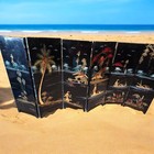 Reversible Laquered Asian Screen Hand Painted Tabletop Lady s   Landscapes Vtg