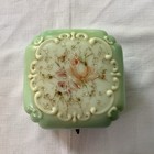 Wavecrest Blue Art Glass Dresser Jewel Trinket Box Handpainted Roses Victorian
