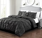 Casa Platino Grey Queen Comforter Set 4 Piece - Pinch Pleat Down Bedding -