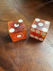 2 Vintage Casino Bakelite Red Cherry Amber Jumbo Dice Las Vegas Sahara 50s 60s 
