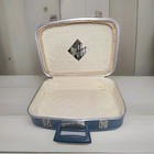 Vintage Blue Samsonite Style Train Case Makeup Travel Vanity Case    Vinyl    Mirror