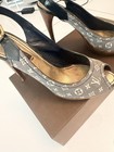 Louis Vuitton Monogram Canvas Peep Toe Slingback Stiletto Heels Buckle 6 5 W Box