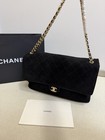 Black Suede Quilted Flap Bag Gold   tone Chain Women Shoulder Crossbody Bag