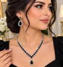 Black Teardrop Crystal Jewelry Set Tone Necklace   Dangle Earrings