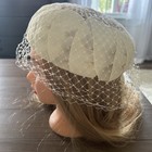 Vintage 1950   s 60   s Union Label White Net   Ribbon Hat