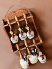 Vintage Wooden Spice Rack With 6 Colorful Chicken Ceramic Spice Shakers