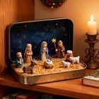 Mini Christmas Nativity Set In Tin Box  Portable Pocket Nativity Scene Decor