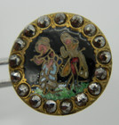 Antique Button Color Enamels French Fop Couple Champleve Cut Steel Trim 5 8 